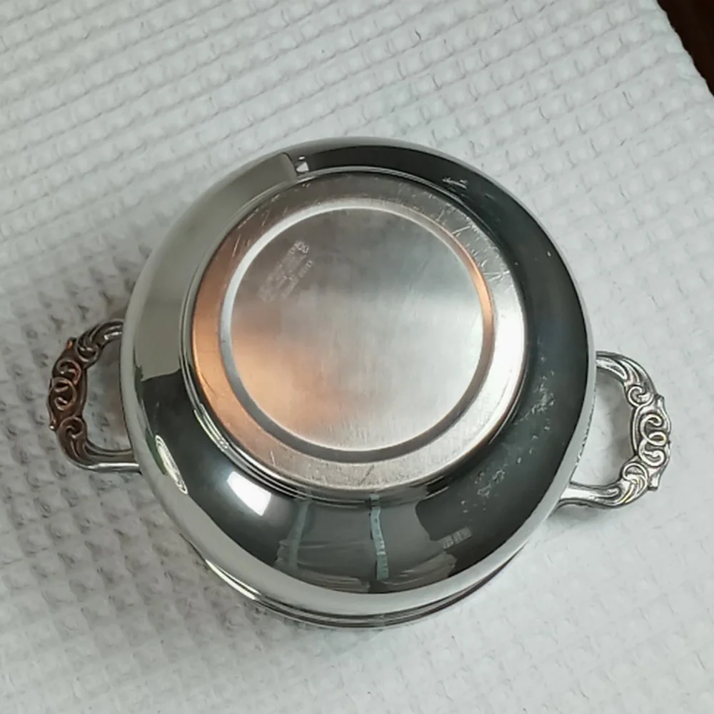 Vintage English Silver Leonard Silver Co Engraved Ice Bucket w/Milk Glass Liner